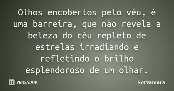 Olhos encobertos pelo véu, é uma barreira, que não revela a beleza do céu repleto de estrelas irradiando e refletindo o brilho esplendoroso de um olhar.... Frase de Servamara.