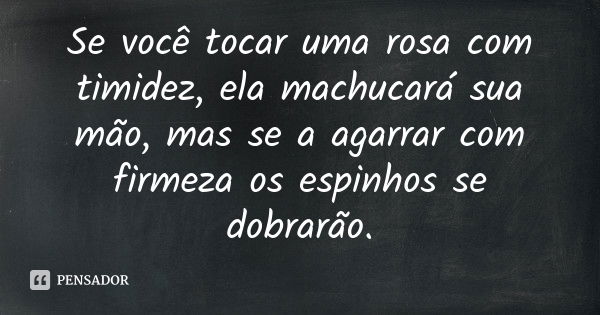 Se você tocar uma rosa com timidez, ela machucará sua mão, mas se a agarrar com firmeza os espinhos se dobrarão.