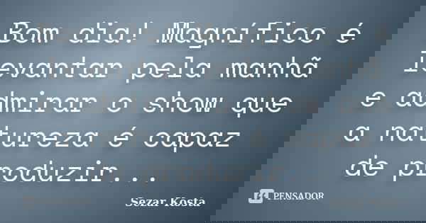 Bom dia! Magnífico é levantar pela manhã e admirar o show que a natureza é capaz de produzir...... Frase de Sezar Kosta.