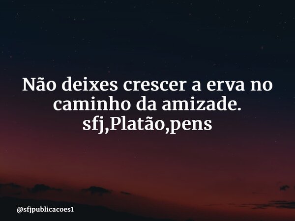 ⁠Não deixes crescer a erva no caminho da amizade. sfj,Platão,pens... Frase de sfjpublicacoes1.