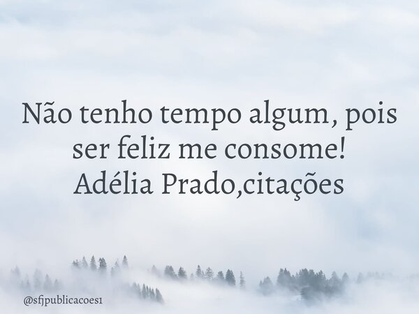 ⁠Não tenho tempo algum, pois ser feliz me consome! Adélia Prado,citações... Frase de sfjpublicacoes1.