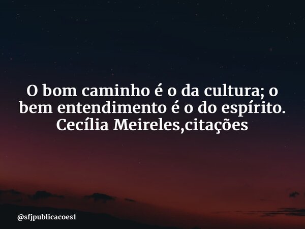 ⁠O bom caminho é o da cultura; o bem entendimento é o do espírito. Cecília Meireles,citações... Frase de sfjpublicacoes1.
