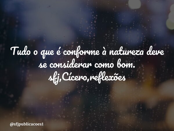 ⁠Tudo o que é conforme à natureza deve se considerar como bom. sfj,Cícero,reflexões... Frase de sfjpublicacoes1.