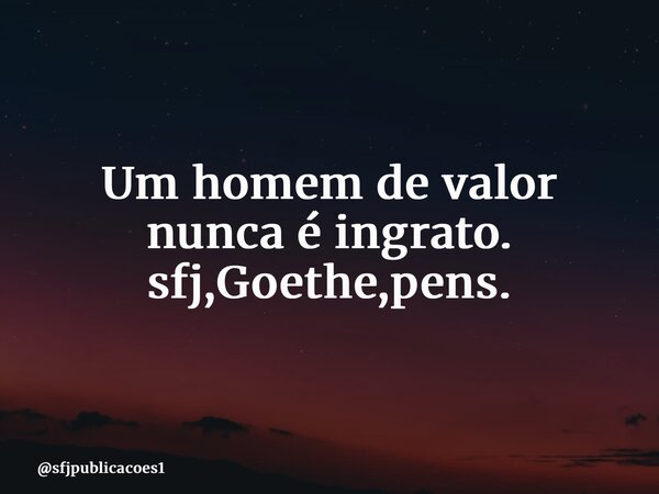 ⁠Um homem de valor nunca é ingrato. sfj,Goethe,pens.... Frase de sfjpublicacoes1.