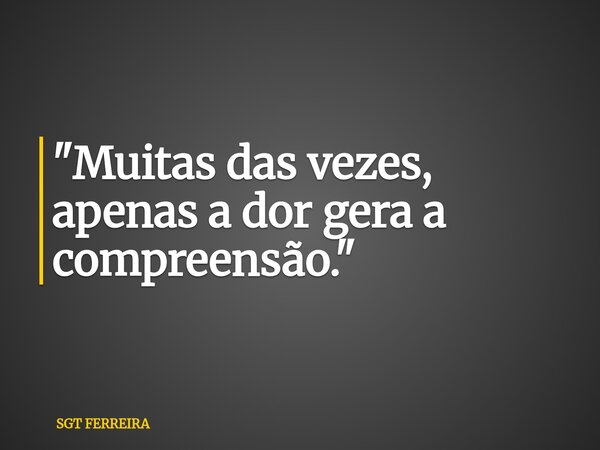 "Muitas das vezes, apenas a dor gera a compreensão."... Frase de SGT FERREIRA.