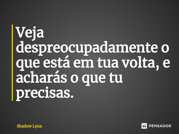 Veja despreocupadamente o que está em tua volta, e acharás o que tu precisas.... Frase de Shadow Lynx.