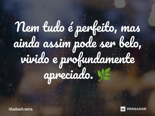⁠Nem tudo é perfeito, mas ainda assim pode ser belo, vivido e profundamente apreciado. 🌿... Frase de Shadrach serra.