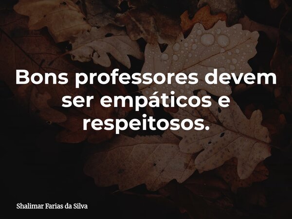 Bons professores devem ser empáticos e respeitosos.... Frase de Shalimar Farias da Silva.