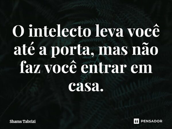 ⁠O intelecto leva você até a porta, mas não faz você entrar em casa.... Frase de Shams Tabrizi.