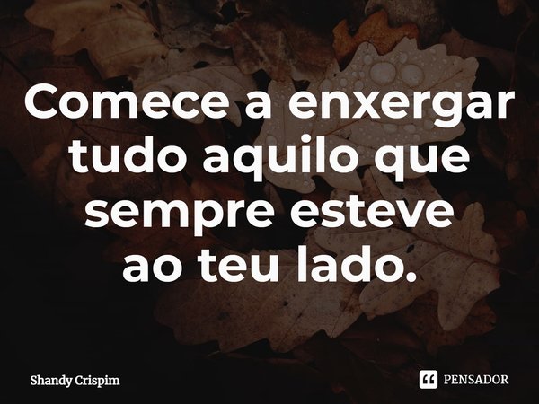 ⁠Comece a enxergar
tudo aquilo que
sempre esteve
ao teu lado.... Frase de Shandy Crispim.