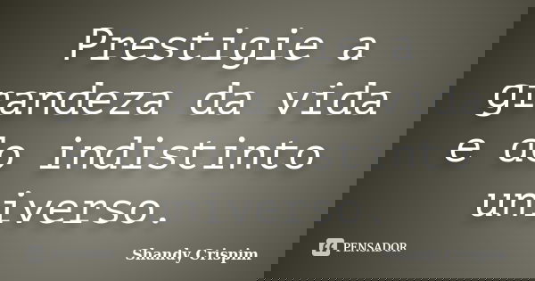 Prestigie a grandeza da vida e do indistinto universo.... Frase de Shandy Crispim.