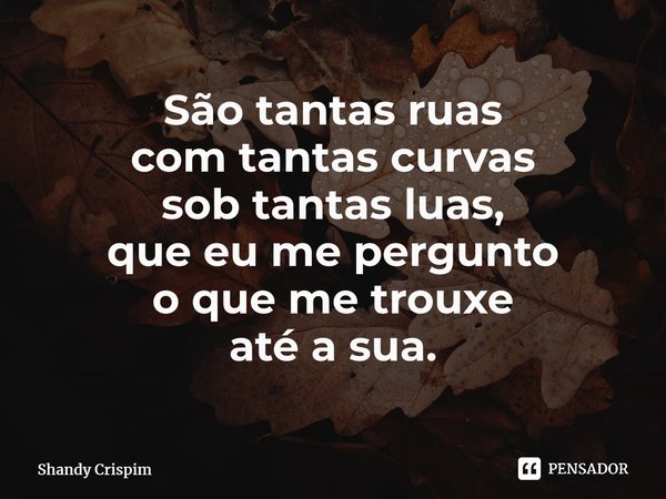 ⁠São tantas ruas com tantas curvas sob tantas luas, que eu me pergunto o que me trouxe até a sua.... Frase de Shandy Crispim.