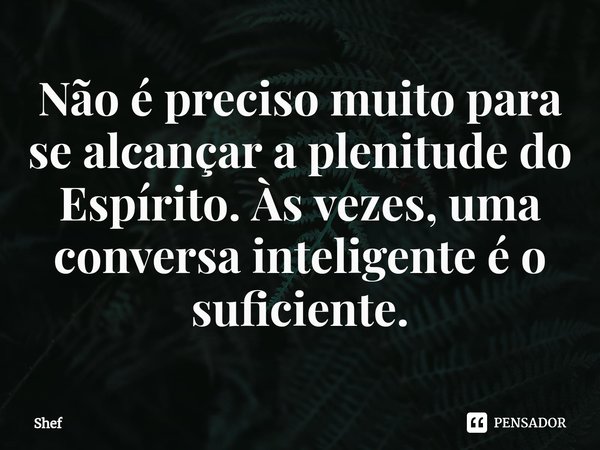 ⁠Não é preciso muito para se alcançar a plenitude do Espírito. Às vezes, uma conversa inteligente é o suficiente.... Frase de Shef.