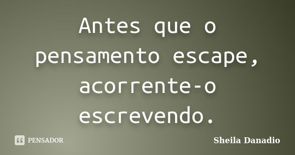 Antes que o pensamento escape, acorrente-o escrevendo.... Frase de Sheila Danadio.