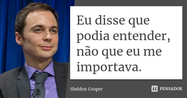Eu disse que podia entender, não que eu me importava.... Frase de Sheldon Cooper.