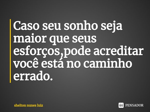 Caso seu sonho seja maior que seus esforços,pode acreditar você está no caminho errado.... Frase de shelton nunes luiz.