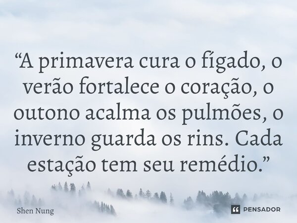 ⁠“A primavera cura o fígado, o verão fortalece o coração, o outono acalma os pulmões, o inverno guarda os rins. Cada estação tem seu remédio.”... Frase de Shen Nung.