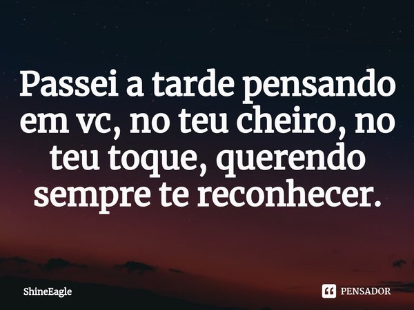 ⁠Passei a tarde pensando em vc, no teu cheiro, no teu toque, querendo sempre te reconhecer.... Frase de ShineEagle.