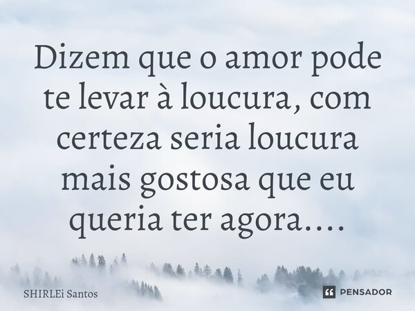 Dizem que o amor pode te levar à loucura, com certeza seria loucura mais gostosa que eu queria ter agora....... Frase de shirlei santos.