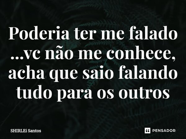 ⁠Poderia ter me falado ...vc não me conhece, acha que saio falando tudo para os outros... Frase de shirlei santos.
