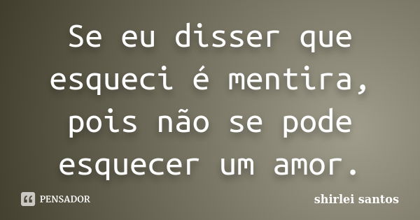 Se eu disser que esqueci é mentira, pois não se pode esquecer um amor.... Frase de shirlei santos.