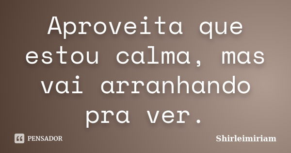 Aproveita que estou calma, mas vai arranhando pra ver.... Frase de Shirleimiriam.