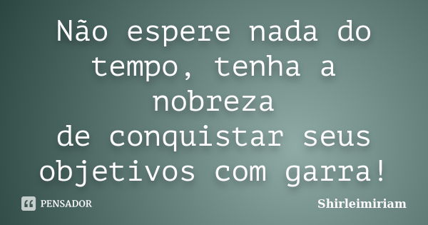 Não espere nada do tempo, tenha a nobreza de conquistar seus objetivos com garra!... Frase de Shirleimiriam.