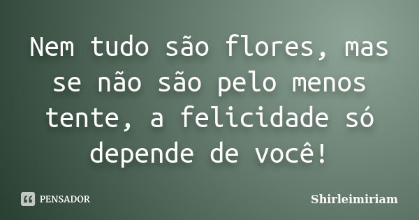 Nem tudo são flores, mas se não são pelo menos tente, a felicidade só depende de você!... Frase de Shirleimiriam.