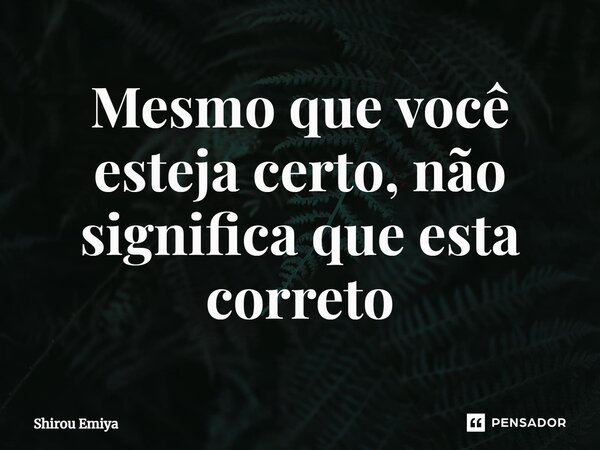 ⁠Mesmo que você esteja certo, não significa que esta correto... Frase de Shirou Emiya.