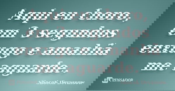 Aqui eu choro, em 3 segundos enxugo e amanhã me aguarde.... Frase de Shocoh Devassow.