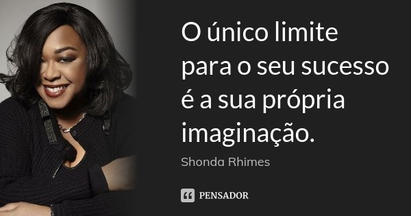 O único limite para o seu sucesso é a sua própria imaginação.... Frase de Shonda Rhimes.