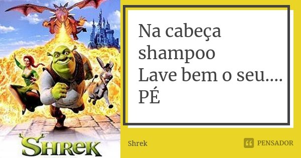 Na cabeça shampoo Lave bem o seu.... PÉ... Frase de Shrek.