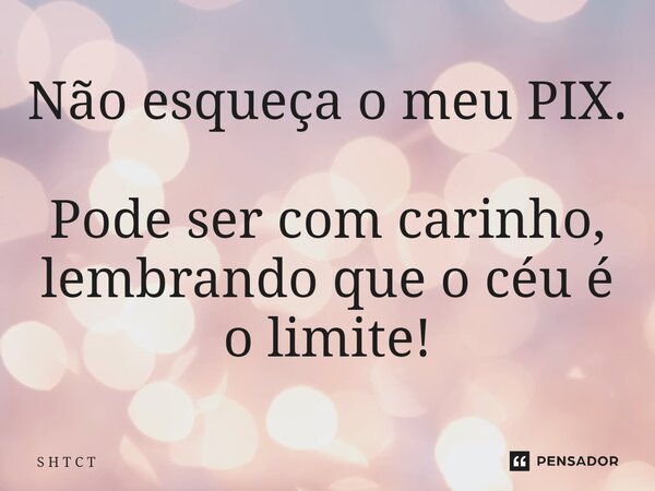 ⁠Não esqueça o meu PIX. Pode ser com carinho, lembrando que o céu é o limite!... Frase de S H T C T.