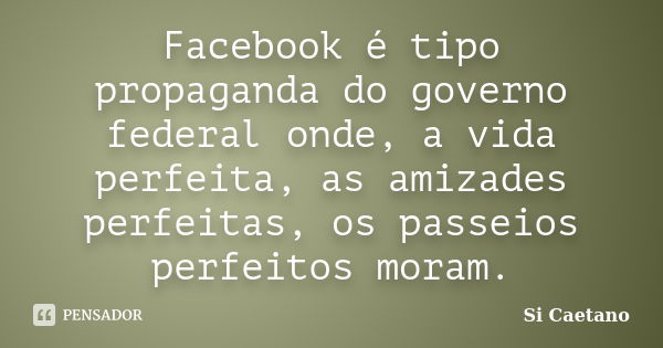 Facebook é tipo propaganda do governo federal onde, a vida perfeita, as amizades perfeitas, os passeios perfeitos moram.... Frase de Si Caetano.