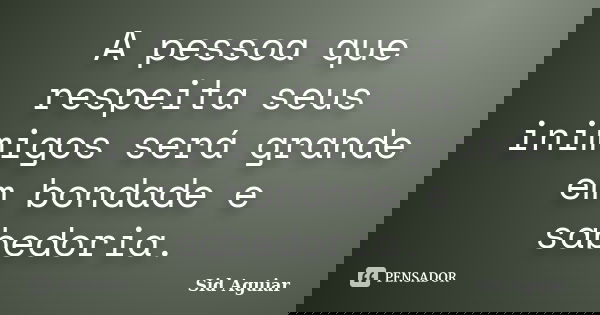 A pessoa que respeita seus inimigos será grande em bondade e sabedoria.... Frase de Sid Aguiar.