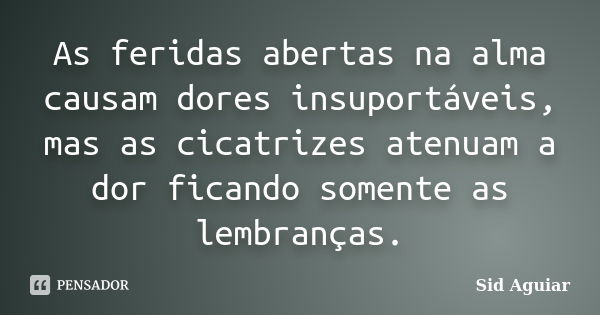 As feridas abertas na alma causam dores insuportáveis, mas as cicatrizes atenuam a dor ficando somente as lembranças.... Frase de Sid Aguiar.