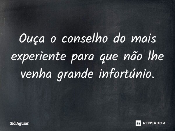 Ouça o conselho do mais experiente para que não lhe venha grande infortúnio.... Frase de Sid Aguiar.