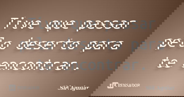 Tive que passar pelo deserto para te encontrar.... Frase de Sid Aguiar.