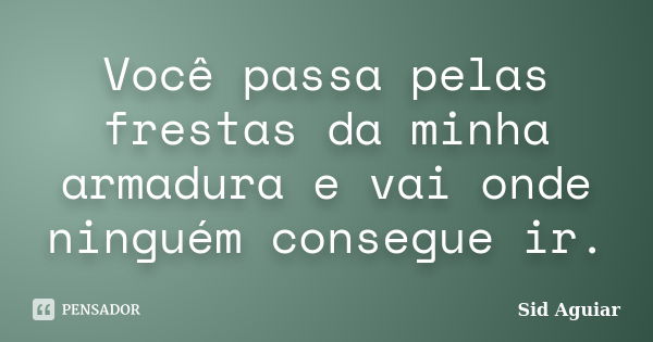 Você passa pelas frestas da minha armadura e vai onde ninguém consegue ir.... Frase de Sid Aguiar.