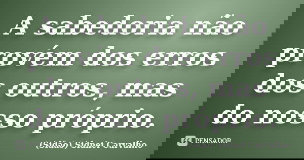 A sabedoria não provém dos erros dos outros, mas do nosso próprio.... Frase de Sidão (Sidnei Carvalho).