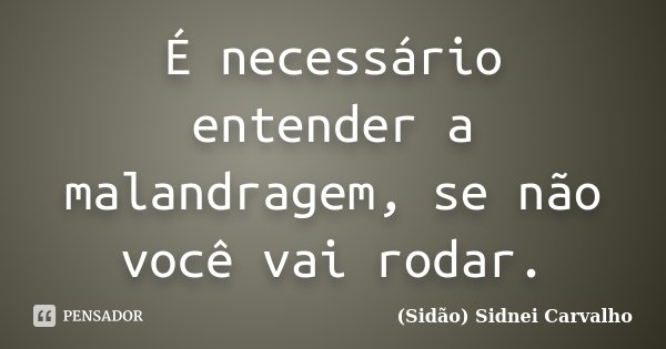 É necessário entender a malandragem, se não você vai rodar.... Frase de Sidão (Sidnei Carvalho).