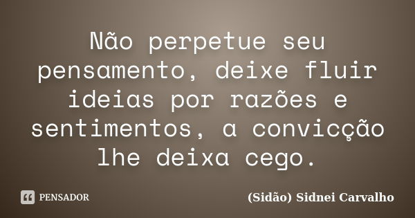 Não perpetue seu pensamento, deixe fluir ideias por razões e sentimentos, a convicção lhe deixa cego.... Frase de Sidão (Sidnei Carvalho).