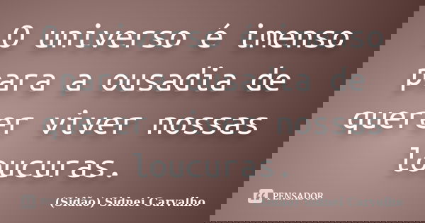 O universo é imenso para a ousadia de querer viver nossas loucuras.... Frase de Sidão (Sidnei Carvalho).
