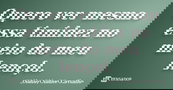 Quero ver mesmo essa timidez no meio do meu lençol.... Frase de Sidão (Sidnei Carvalho).