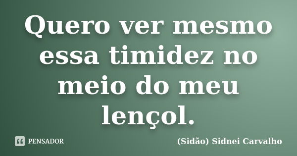 Quero ver mesmo essa timidez no meio do meu lençol.... Frase de Sidão (Sidnei Carvalho).