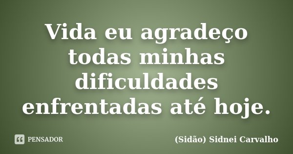 Vida eu agradeço todas minhas dificuldades enfrentadas até hoje.... Frase de Sidão (Sidnei Carvalho).