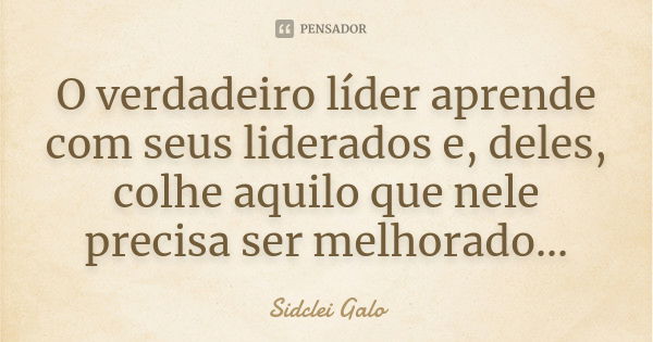 O verdadeiro líder aprende com seus liderados e, deles, colhe aquilo que nele precisa ser melhorado...... Frase de Sidclei galo.