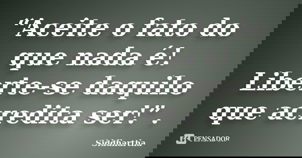 “Aceite o fato do que nada é! Liberte-se daquilo que acredita ser!”.... Frase de Siddhartha.