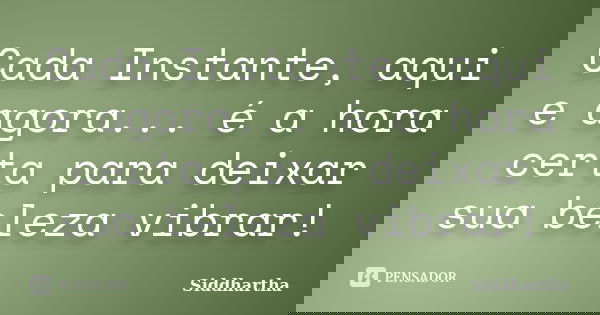 Cada Instante, aqui e agora... é a hora certa para deixar sua beleza vibrar!... Frase de Siddhartha.