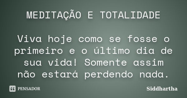 MEDITAÇÃO E TOTALIDADE Viva hoje como se fosse o primeiro e o último dia de sua vida! Somente assim não estará perdendo nada.... Frase de Siddhartha.